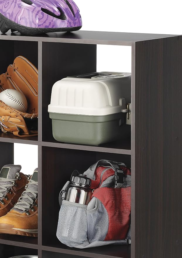 Whitmor 9 Cube Storage Organizer, 3 Tier Stackable Mdf Wood Bookcase, Open Storage Display Bookshelf, Storage Cabinet for Living Room, Bedroom, Home, Office, 35.5"L x 11.7"W x 35.5"H, Espresso