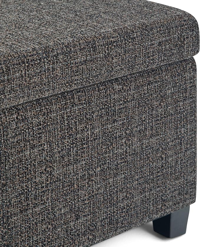 SIMPLIHOME Avalon Storage Ottoman Bench - 48" Wide x 16" High Upholstered Tweed Look Fabric Rectangular Lift-Top Ottoman in Dark Grey, Contemporary Storage Bench for Living Room with High-Density Foam