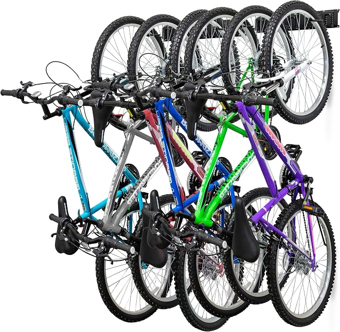 RaxGo Garage Bike Rack, Wall mounted Bicycle Storage Hanger, 6 Adjustable Hooks Universal for Indoor & Home Use