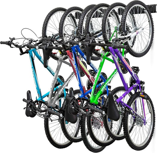 RaxGo Garage Bike Rack, Wall mounted Bicycle Storage Hanger, 6 Adjustable Hooks Universal for Indoor & Home Use