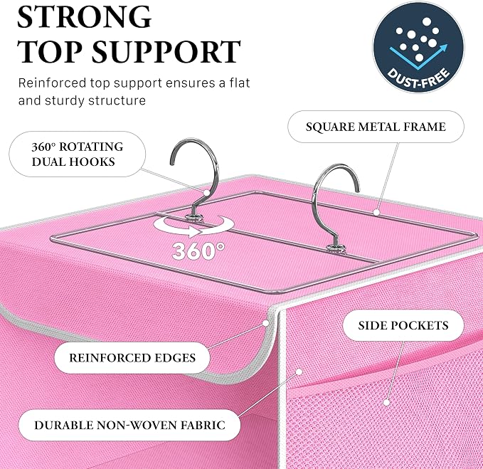 Simple Houseware 5 Shelf Hanging Closet Organizer, Pink | 360° Rotating Dual Hooks, Top Support Metal Frame, 6 Side Mesh Pockets