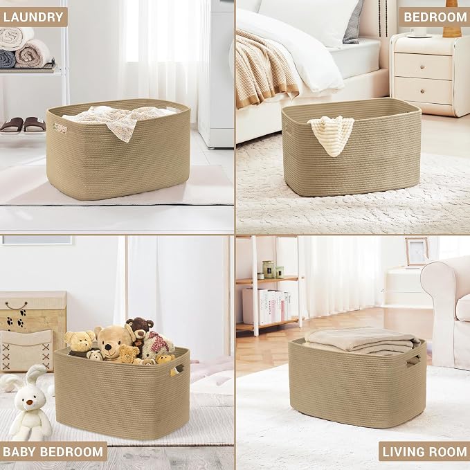 45L Small Woven Laundry Basket Hamper with Handles, Jute | collapsible wicker hamper, storage for dirty clothes, toys, blankets, gifts, living room, bedroom, bathroom, 18"x14"x11"