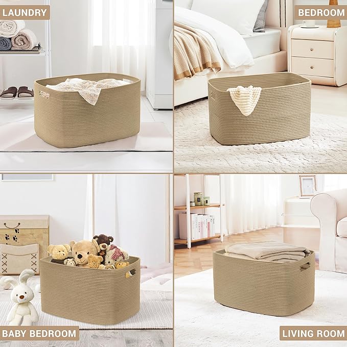 86L Large Woven Laundry Basket Hamper with Handles, Jute | collapsible wicker hamper, storage for dirty clothes, toys, blankets, gifts, living room, bedroom, bathroom, 24"x16"x14"