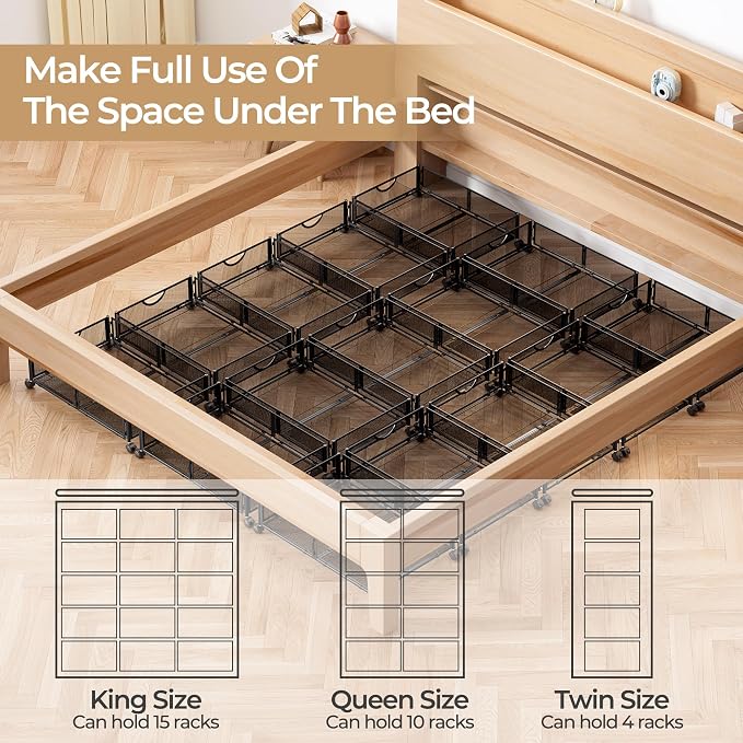 Yecaye Under Bed Storage with Wheels, 2 Pack Under Bed Shoe Storage Organizer Drawer, Tool-free Assembly Metal Underbed Storage Containers for Clothes, Shoes, Toys, Black