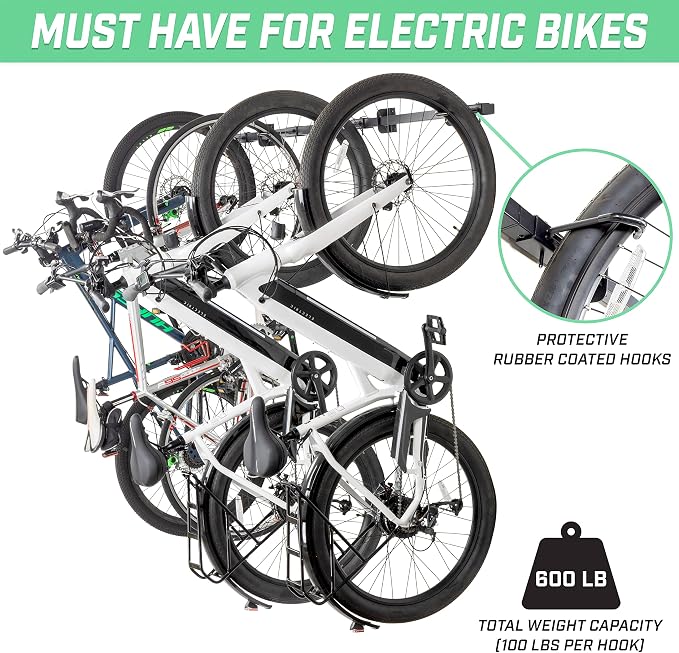 GoSports Wall Mounted Bike Rack for Garage - Vertical Storage for 4 to 6 Bicycles