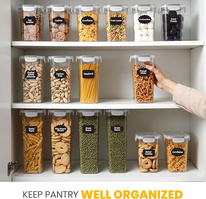 KICHLY Plastic Airtight Food Storage Containers Sets with Lids, 24 Pack | BPA-Free Kitchen Pantry Organizers and Storage for Cereal, Flour, Sugar & Dry Food