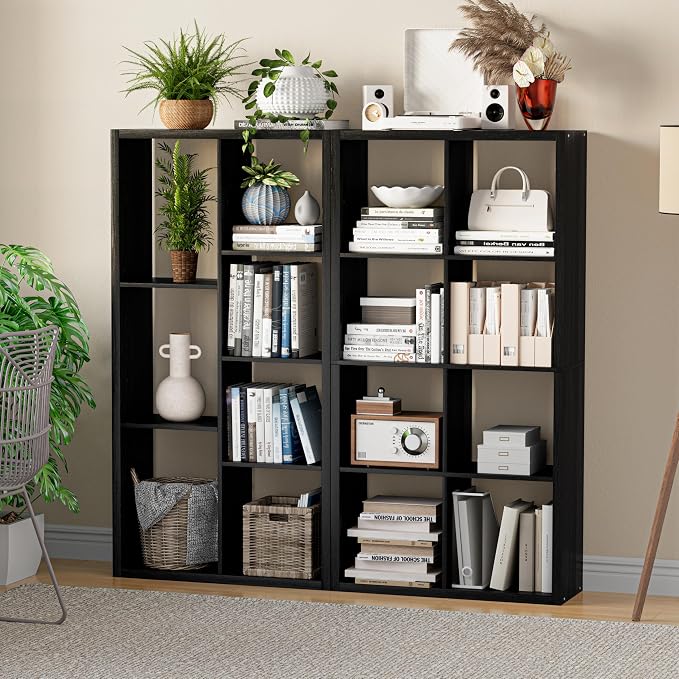 VDNEND Cube Storage Organizer Bookcase, Decorative 11 inch Open Back Cubical Shelf with Thickened Border, Display Bookshelf for Living Room, Home Office, Sturdy Room (Black, 8 Cube)