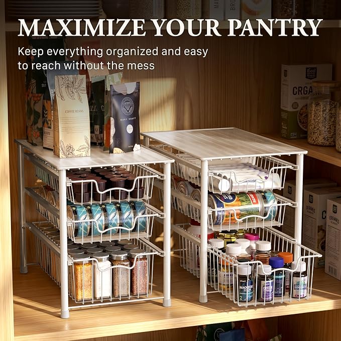 Simple Houseware Stackable 3 Tier Sliding Basket Organizer Drawer, White