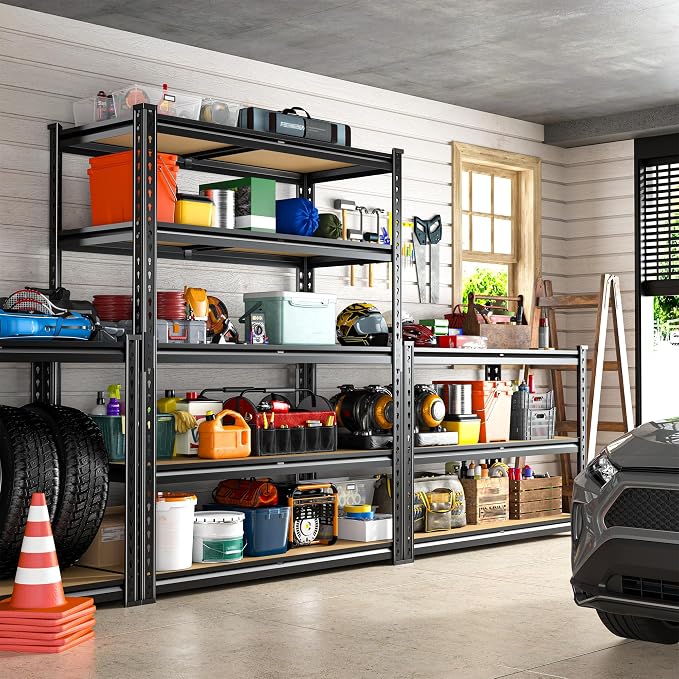 REIBII 2400LBS Storage Shelves 5 Tier Garage Shelving Heavy Duty Adjustable Garage Shelves, Utility Rack Shelf, Shelving Units for Storage Warehouse Pantry Closet, 35.5" W x 11.9" D x 72" H, 3 Pack