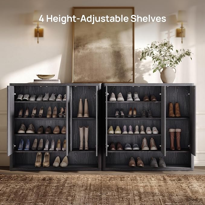 SICOTAS Shoe Cabinet 47.2" Wide Freestanding Hidden Shoe Storage Cabinet with 3 Doors & 4 Adjustable Shelves Tall Modern Shoes Rack Organizer Cabinets Storage for Entryway Hallway Living Room Entrance