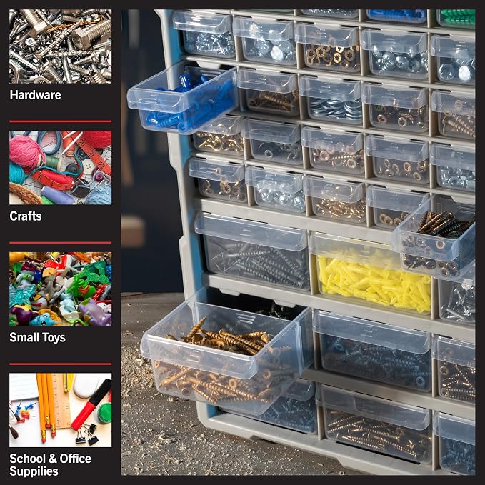 Stalwart 39-Drawer Plastic Small Parts Organizer, Black | Desktop, Tabletop, or Wall Storage Drawers for Organizing Hardware, Crafting Supplies, Garage, or Classroom