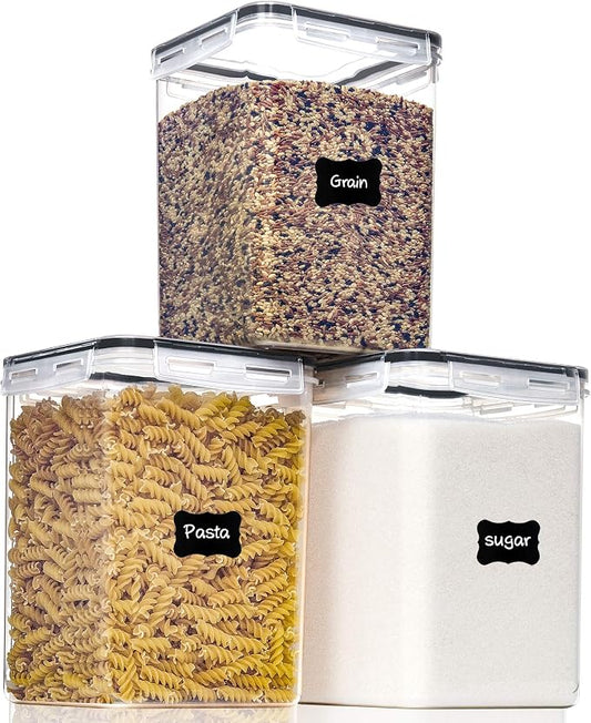 PANTRYSTAR Large Food Storage Containers with Lids Airtight 5.2L /176Oz, for Flour, Sugar, Baking Supply, 3PCS BPA Free Plastic Canisters for Kitchen Pantry Organization