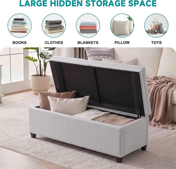 Mangodan 43 Inch Storage Ottoman, Tufted Ottoman with Storage | End of Bed Ottomans for Living Room, Bedroom, Modern Entryway Benchs