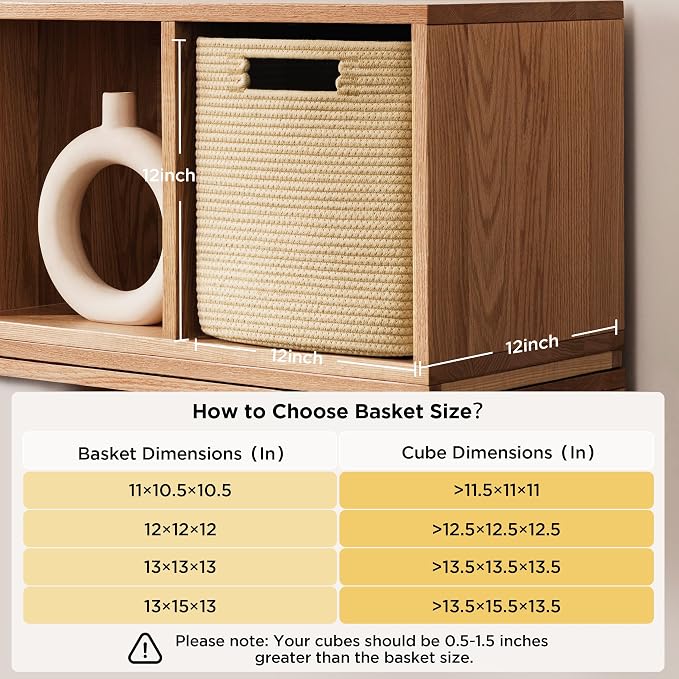 UBBCARE Set of 4 Storage Basket-12 X 12 X 12 in, Cotton Rope Basket for Shelves, Toys, Book, Cube Storage Bins with Handles, Woven Storage Basket for Organizing, Brown