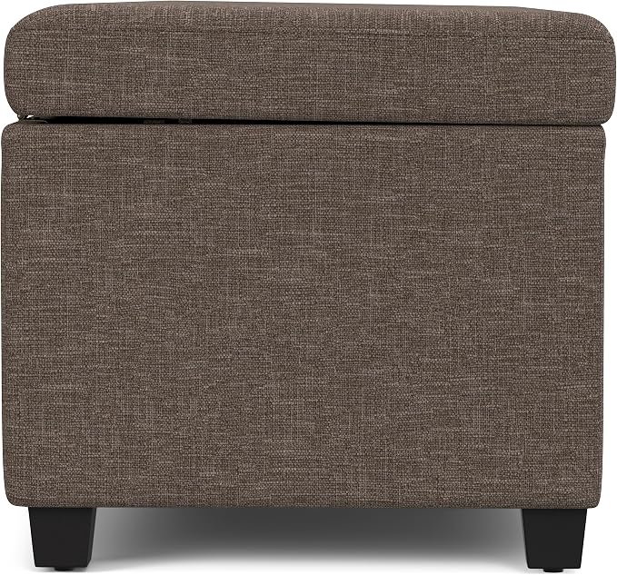 SIMPLIHOME Avalon 54" Wide Vegan Leather Storage Ottoman in Brown | Contemporary lift-top ottoman with high-density foam; rectangle storage bench or coffee table for living room or entryway.