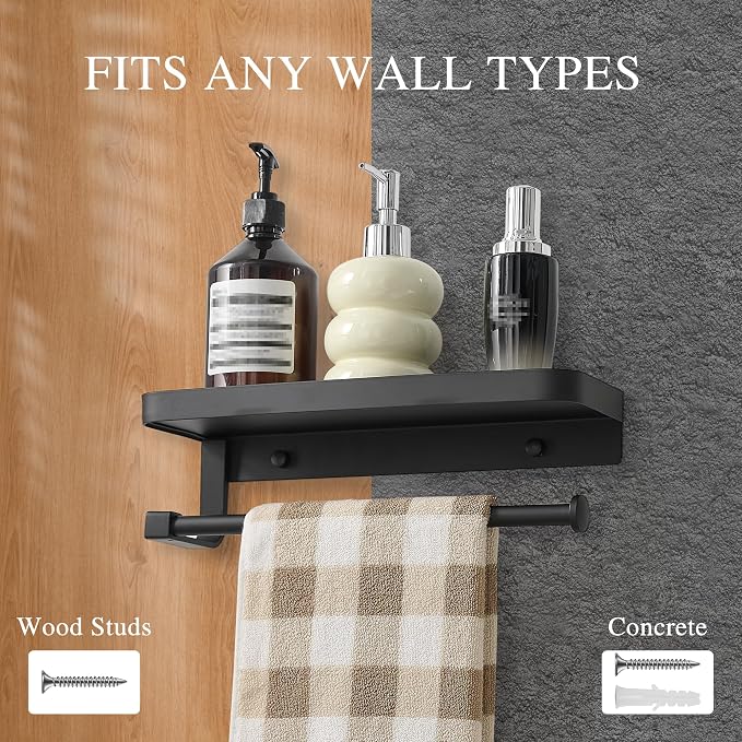JOOM Hand Towel Holder for Bathroom -Paper Towel Holder Wall Mount - for Bathroom Black Paper Towel Holder with Shelf -Kitchen Towel Holder Black