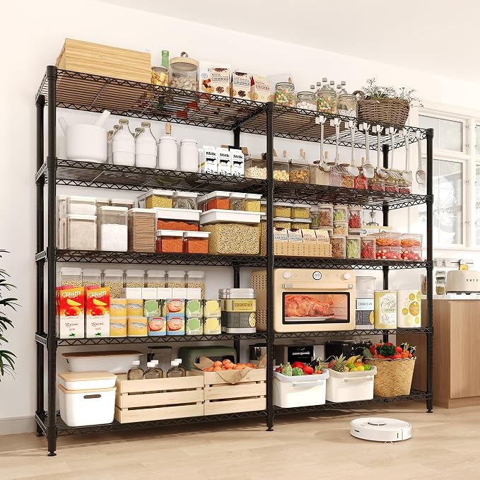 Garvee 71" Wide Storage Shelves Metal Shelving Units 5 Tier, 1325LBS | Heavy Duty & Adjustable Wire Shelving Rack, Standing/L-shaped, Use for Garage Kitchen Pantry Warehouse, Black