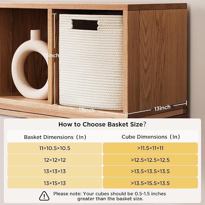 UBBCARE Set of 3 Cotton Rope Basket 13 X 13 X 13 Inches, Woven Storage Baskets for Shelves, Organizing with Handles, Cube Storage Bins for Storage Books, Magazines, Beige