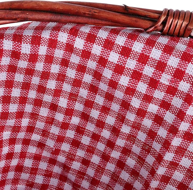 KINJOEK Wicker Woven Basket, Multipurpose Natural Willow Basket with Handle Premium Linen Cotton Cloth Lining for Storage and Decoration