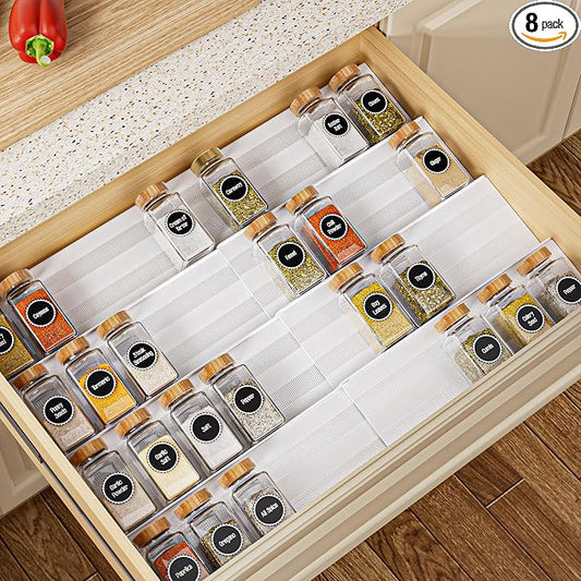 8-Pack Spice Rack for Drawer, White, 13" to 26"