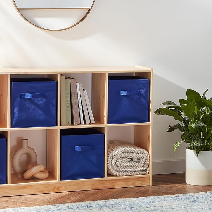 Amazon Basics Collapsible Fabric Storage Bins, Cube Organizer with Handles, 13"x13"x13", Navy, 6-Pack