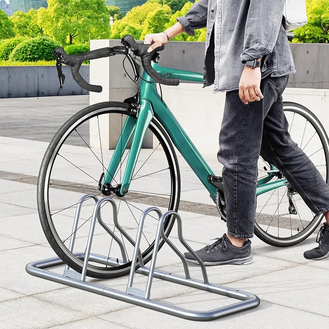 Simple Houseware 2-Bike Adjustable Floor Storage Rack for Garage, Silver | Bicycle Parking Stand Organizer for Road and Kids Bikes