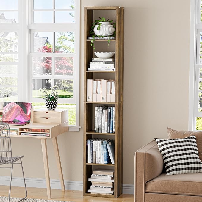 VDNEND Cube Storage Organizer Bookcase, Decorative 11 inch Open Back Cubical Shelf with Thickened Border, Display Bookshelf for Living Room, Home Office, Sturdy Room (Brown, 6 Cube,Vertical)