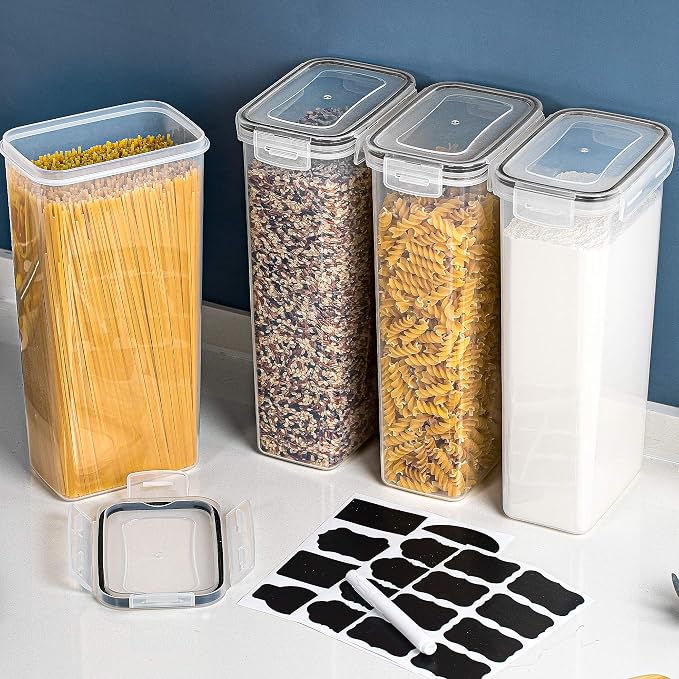 Vtopmart Airtight Food Storage Containers, 4 Pack, 2.8L, Black | Airtight BPA-Free Containers, Pasta Flour & Sugar Storage, Food Preservation, Lidded Canisters, Organized Pantry Storage