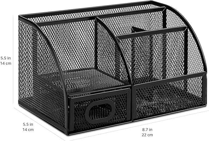 Amazon Basics Mesh Pen Holder and Desktop Desk Organizer, Office Caddy Storage for Writing Utensils, 9.1 x 5.9 x 5.5 inches, Black