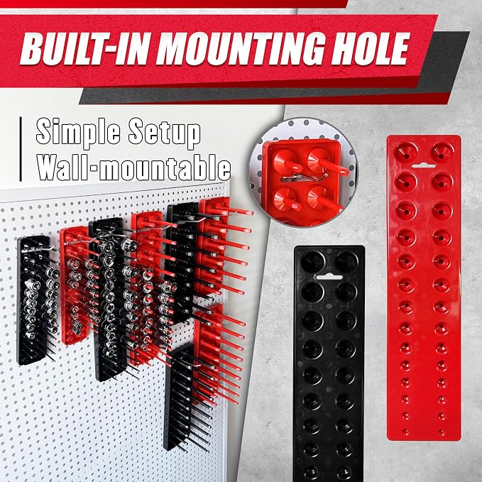 EACELIY Socket Organizer Tray Set,1/2", 1/4" and 3/8" SAE & Metric Deep & Shallow Socket Holder Kit, Deep and Shallow Socket Holders for Toolboxes(sockets not included) 丨8PCS