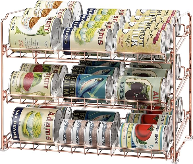 Simple Houseware 3-Tier Stackable Can Organizer Rack 36 Cans, Rose Gold | Can Food Storage Dispenser for Pantry/Cabinet, Adjustable Dividers – 11.5" D x 17" W x 13.75" H