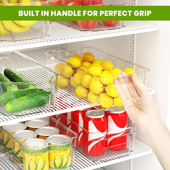 Utopia Home - Fridge & Refrigerator Organizer Bins (8 Pack), Clear Stackable Durable Plastic Storage Containers with Easy Grip Handles for Pantry, Kitchen Cabinets & Countertops (16)