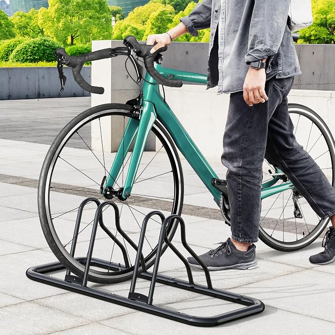 Simple Houseware 2-Bike Adjustable Floor Storage Rack for Garage, Black | Bicycle Parking Stand Organizer for Road and Kids Bikes