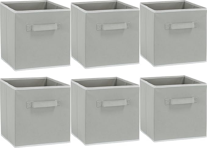 Simple Houseware 11-Inch Foldable Cube Storage Bins, Gray, 6-Pack | Lightweight & Durable Structure Fabric Cubes Organizer for Closet or Shelves