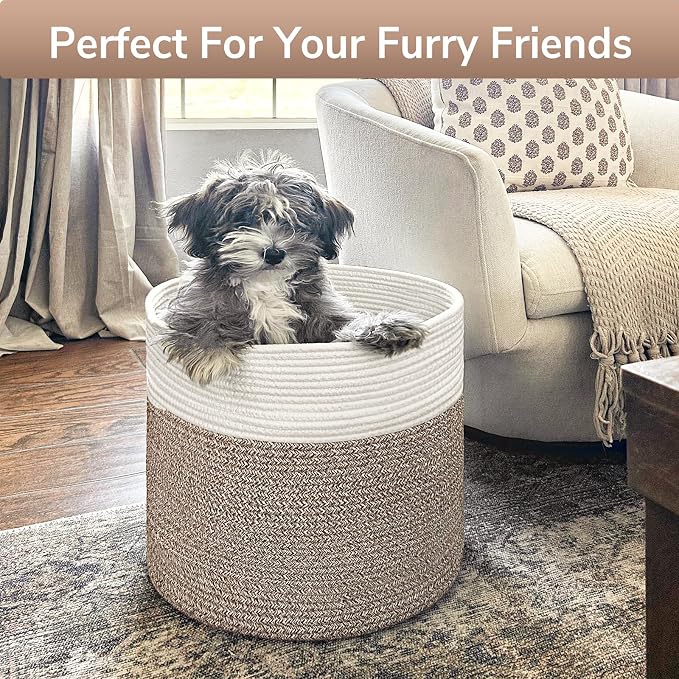 Goodpick Woven Rope Basket for Blankets, Storage Basket for Toys, 45L | 15.8 x 15.8 x 13.8 In Baby Toy Storage Basket for Nursery, Blanket Basket Living Room, Laundry Basket for Towels, Bin,Mele