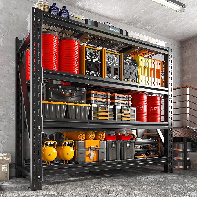 Romorgniz 3040LBS Garage Shelving for Warehouse, 51.6" W Storage Shelves | 51.6" W x 17.8" D x 72" H, 4-Tier Solid Steel Shelf, Rust-resistant, 16 Supporting Ribs for Basement, Shop, Freestanding