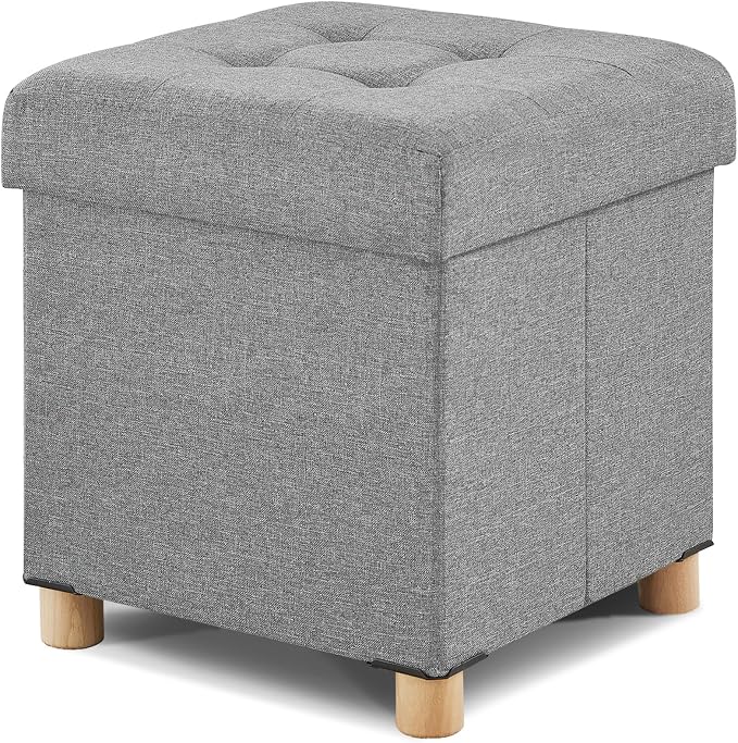 BRIAN & DANY Ottoman with Storage, Square Small Storage Ottoman Foot Rest with Legs, Ottomans Foot Stool for Dorm, Living Room, Entryway 14.8"x14.8"x17.8" (Light Gray)
