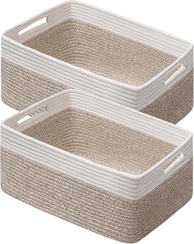 2 Pack Storage Baskets for Organizing, Large Woven Storage Basket, White&Brown