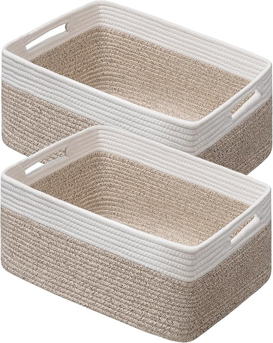2 Pack Storage Baskets for Organizing, Large Woven Storage Basket, White&Brown
