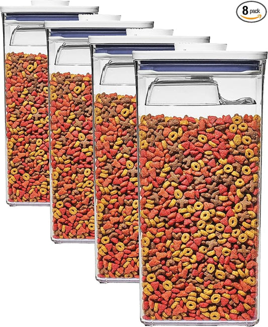 OXO Good Grips Pet Food Container 6.0 Qt | Clear | Airtight Seal | With Half Cup Scoop | Pack of 4