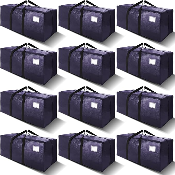 VELVETSURE 12 Pack Heavy Duty Extra Large Moving Bags W/Backpack Straps - Strong Handles & Zippers, Storage Totes For Space Saving, Fold Flat, Alternative to Moving Box and Storage Bin, Blue