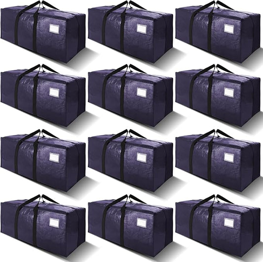 VELVETSURE 12 Pack Heavy Duty Extra Large Moving Bags W/Backpack Straps - Strong Handles & Zippers, Storage Totes For Space Saving, Fold Flat, Alternative to Moving Box and Storage Bin, Blue