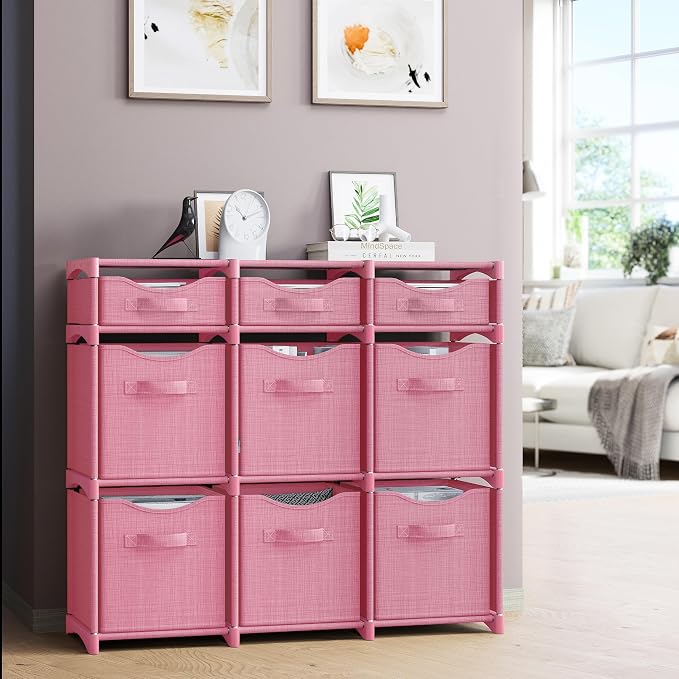 Cube Storage Organizer with Storage Bins Included - The Perfect Closet Organizers and Storage Solution. Includes 9 Storage Cubes, Great For Toy Storage, Closet Storage, Clothes Storage (Pink)