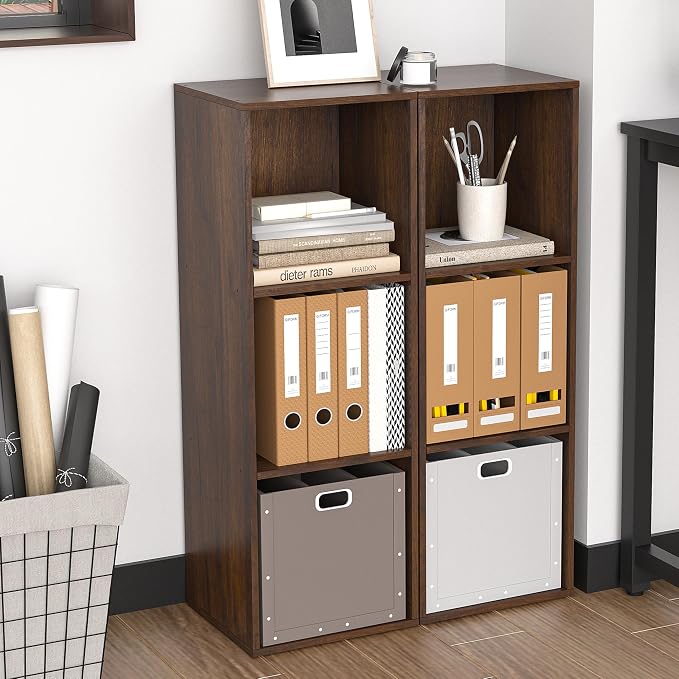 3 Cube Storage Organizer, 3Tier Cube Low Bookcase Freestanding Storage Display Organizer, Three-Cubes Open Shelf Bookshelf for Home Office (Dark Walnut,Black Walnut, 3-Cube)