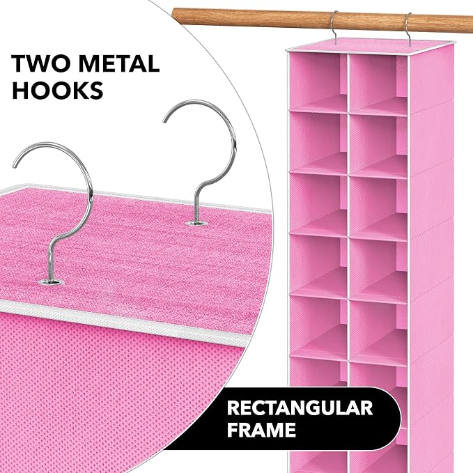 Simple Houseware 20 Section Shelves Hanging Shoes Organizer, Pink | Dual Metal Hooks, 10 Tier, Holds Up to 20 lbs, for Narrow Space