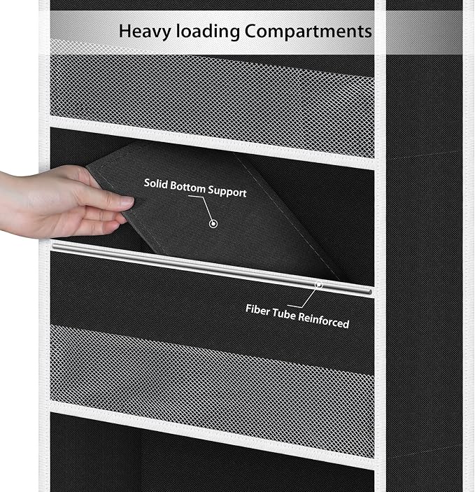 Univivi Fabric Over Door Hanging Organizer for Baby Nursery, Black, 5-Shelf | Door Storage with Large Capacity Breathable Mesh Pockets, Back of Door Organizer for Baby Essential, Bedroom, and Dorm