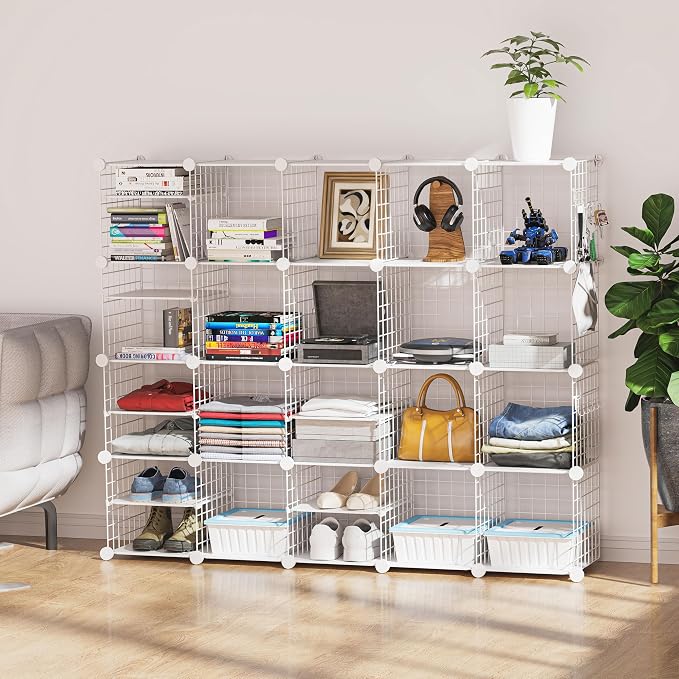 Wire Cube Storage Organizer, 20 Cubes Converted into 23 Cubes, Sturdy Metal Grids Storage Shelf Closet Shelving Units and Storage, Shelves for Bedroom LIvingroom Office