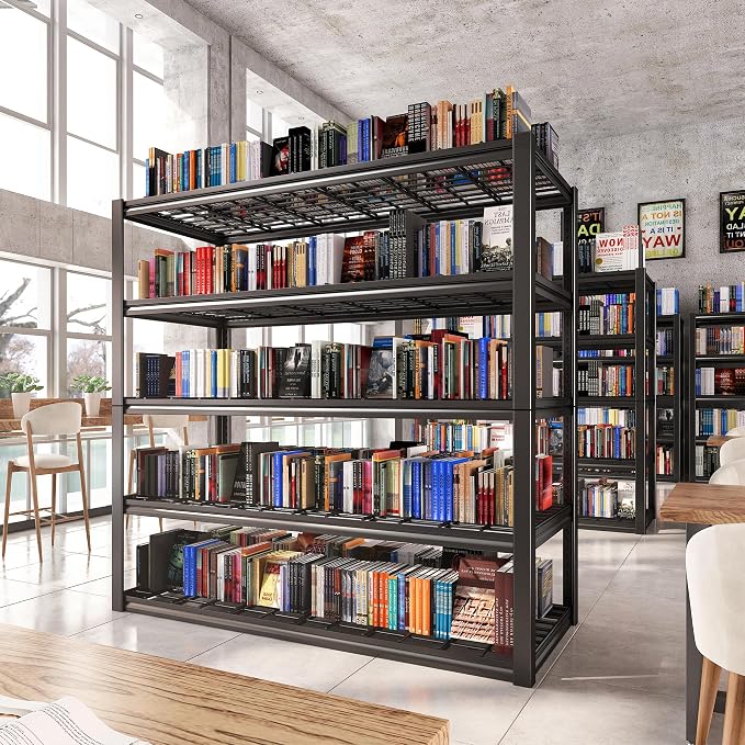 REIBII 48.2''W Garage Shelving Heavy Duty Metal Shelving 3000LBS Storage Shelves Adjustable Metal Shelves Industrial 5 Tier Garage Shelf for Basement Pantry Warehouse Supermarket, 2 Pack