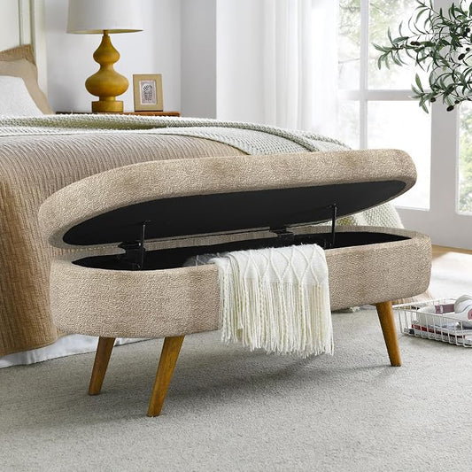 43.5" Ottoman with Storage, Storage Ottoman Bench with Safety Hinge, Foam End of Bed Bench, Upholstered Entryway Bench for Bedroom, Living Room & Window, Holds up to 330 lb, Brown