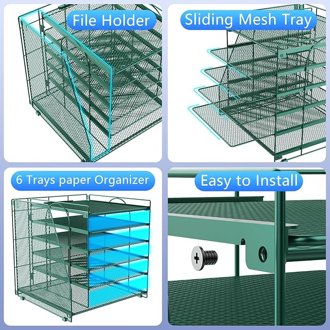 gianotter 6-Tier Paper Organizer With Magazine Holder, Desk Organizers and Accessories, Desk Accessories & Workspace Organizers, File Organizer for Office Supplies Storag (Green, 6-Tier)